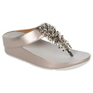 FitFlop Rumba Beaded Toe Post Sandals Pewter‎ Womens US 11 / EUR 43 - NEW